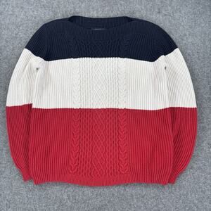 Tommy Hilfiger Sweater Women XL Cable Knit Colorblock Boat Neck J1XN0531 Cotton